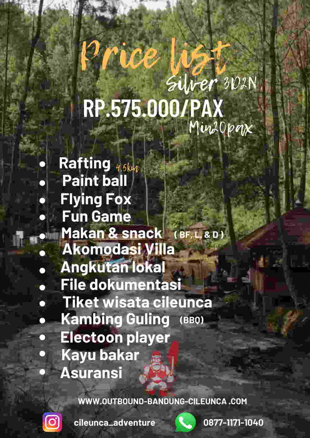 price list 9 outbound cileunca pangalengan bandung